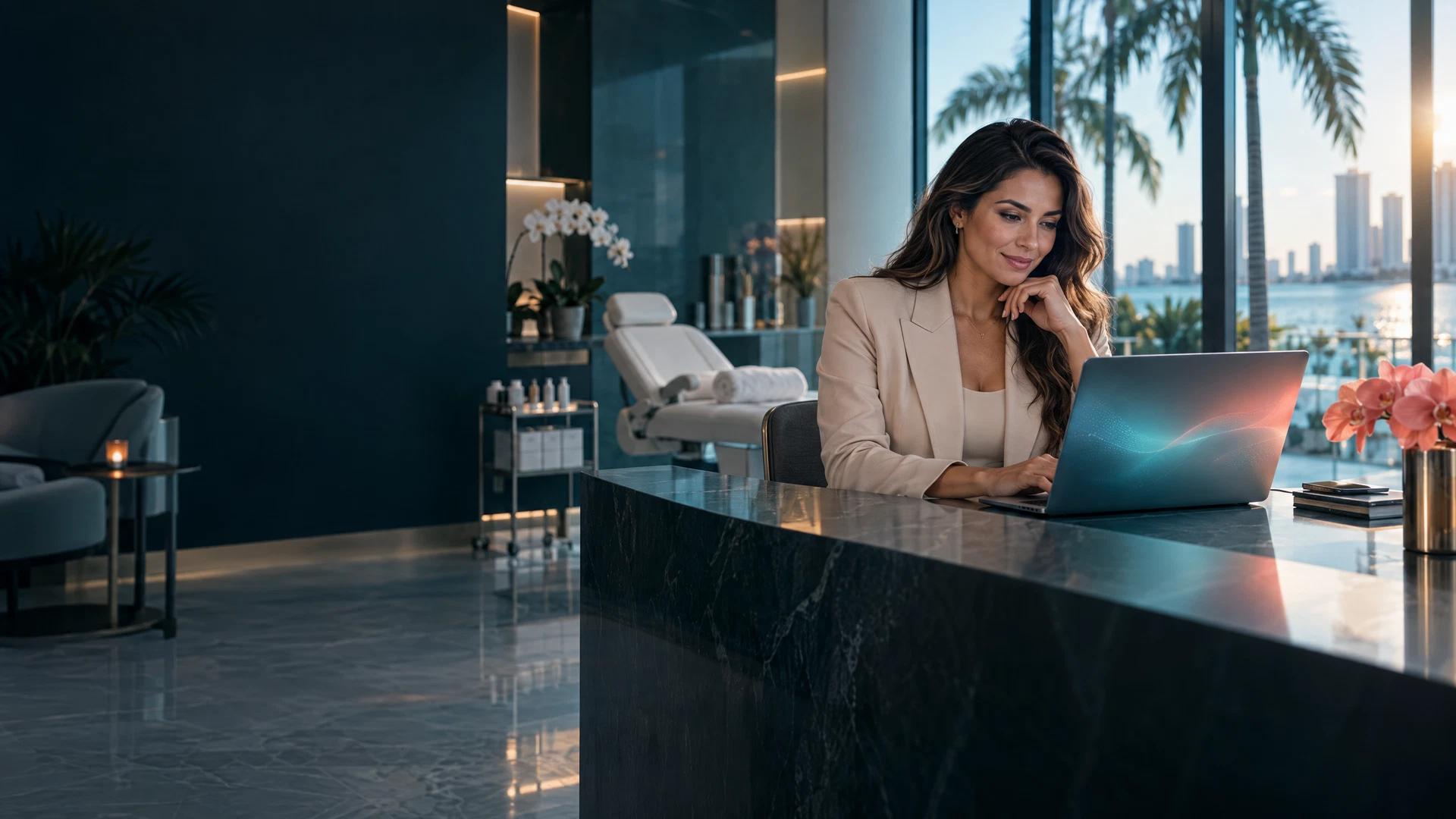 Clinic professional reviewing growth data on a laptop