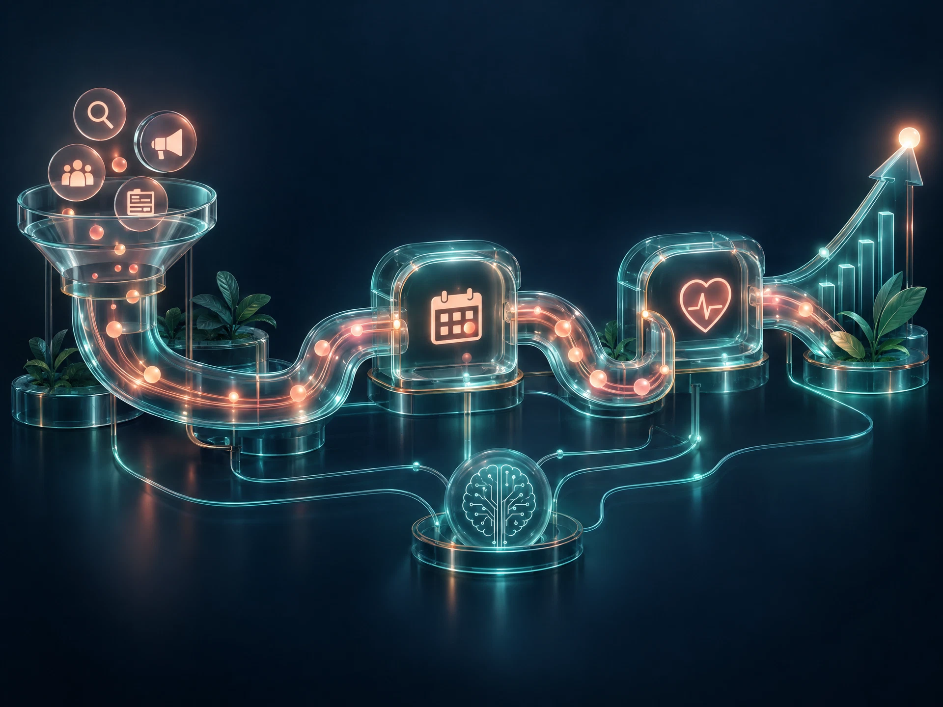 Abstract illustration of connected AI growth pathways